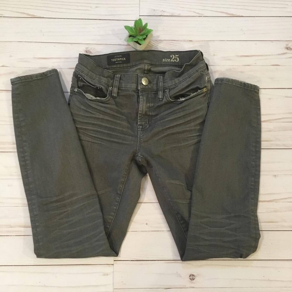 J. Crew Size 25 Toothpick Jeans Gray Distressed